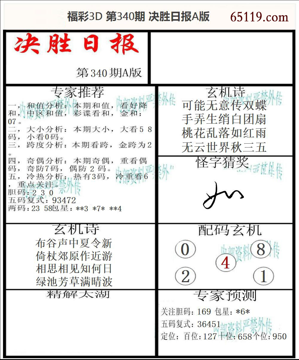 福彩3D决胜日报A版