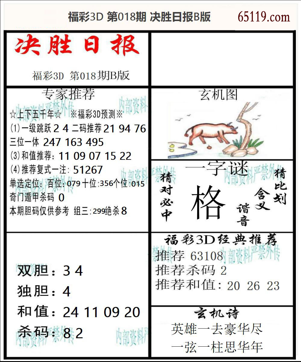 福彩3D决胜日报B版